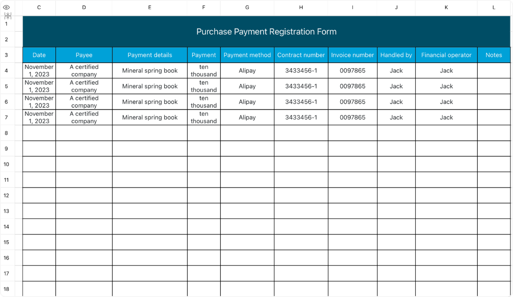 Purchase Payment Registration Form 1